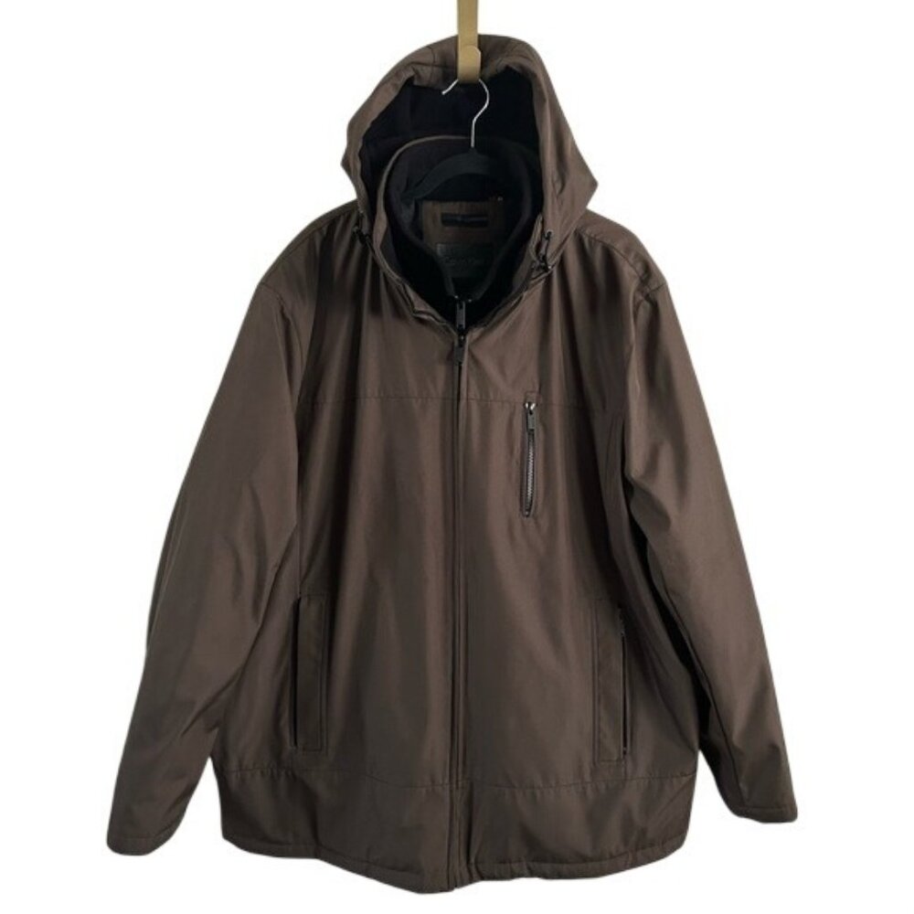 Calvin Klein XXL Brown Men’s Coat Double Layer Warmth Pockets Removable Hood